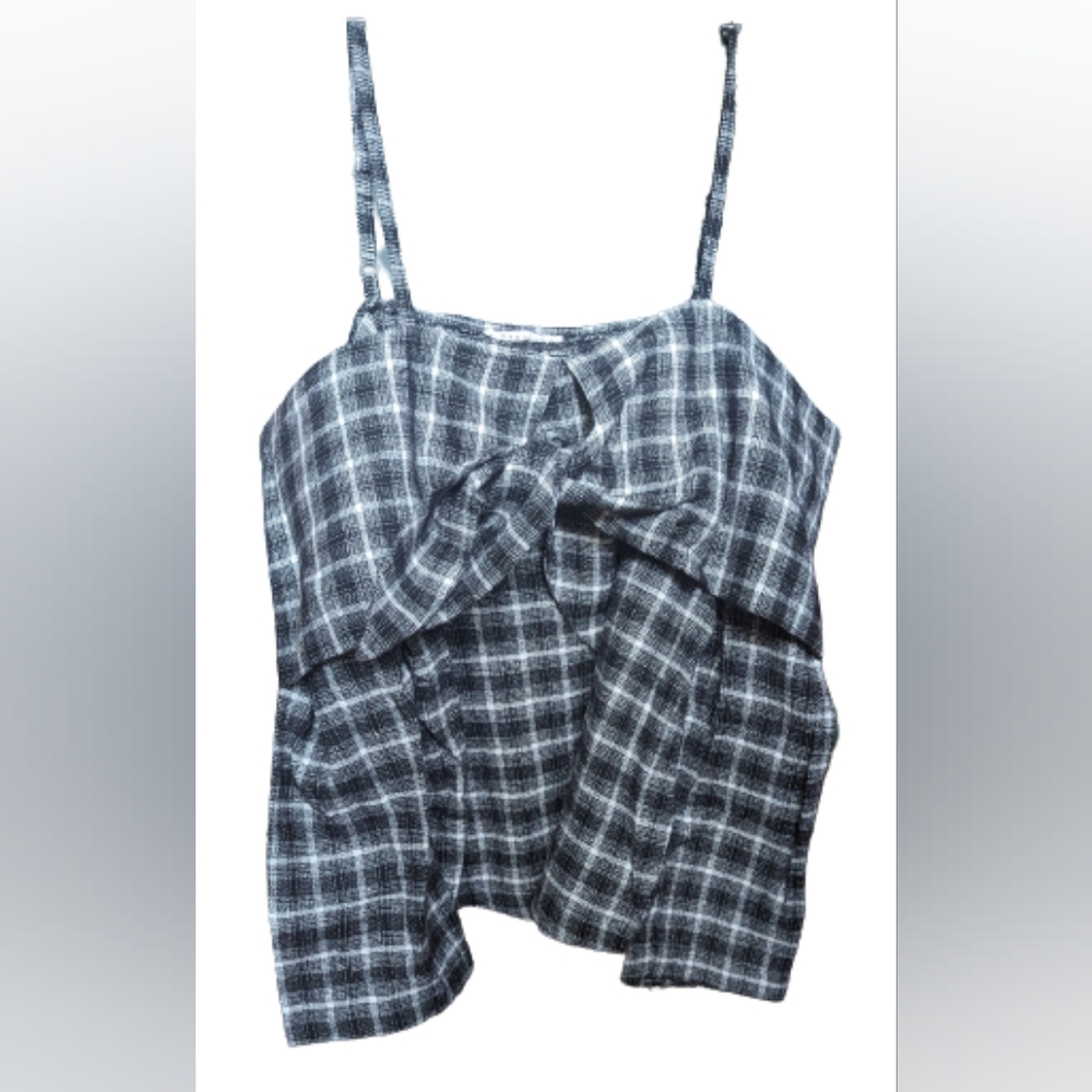 NWT Lovestitch blk/white plaid off shoulder adjustable strap ties at bust long
